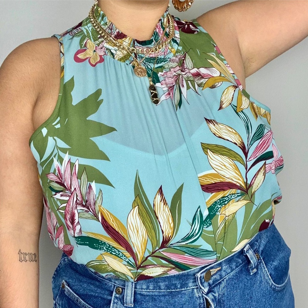 Tropical turtleneck halter top